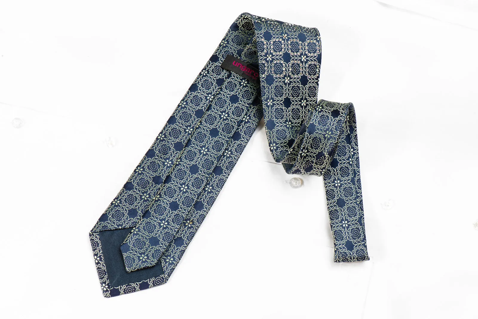 Ungaro Mens Rhinestone Tie Silver Cartouche On Blue With Sparkles