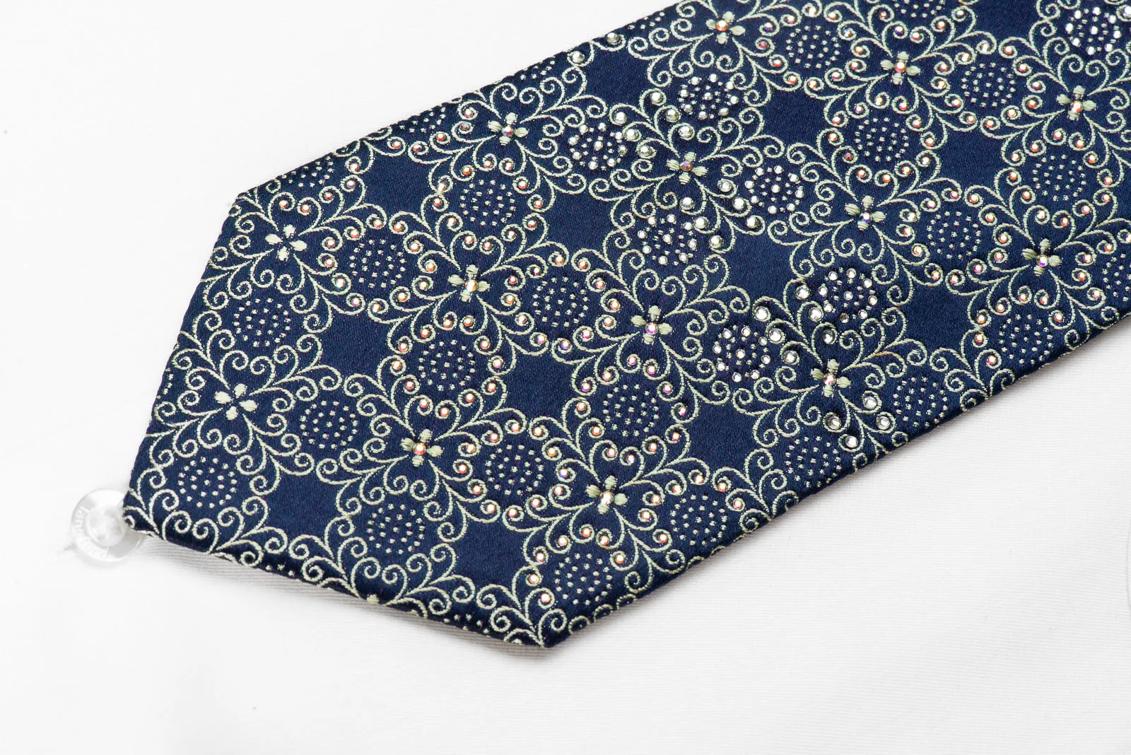 Ungaro Mens Rhinestone Tie Silver Cartouche On Blue With Sparkles