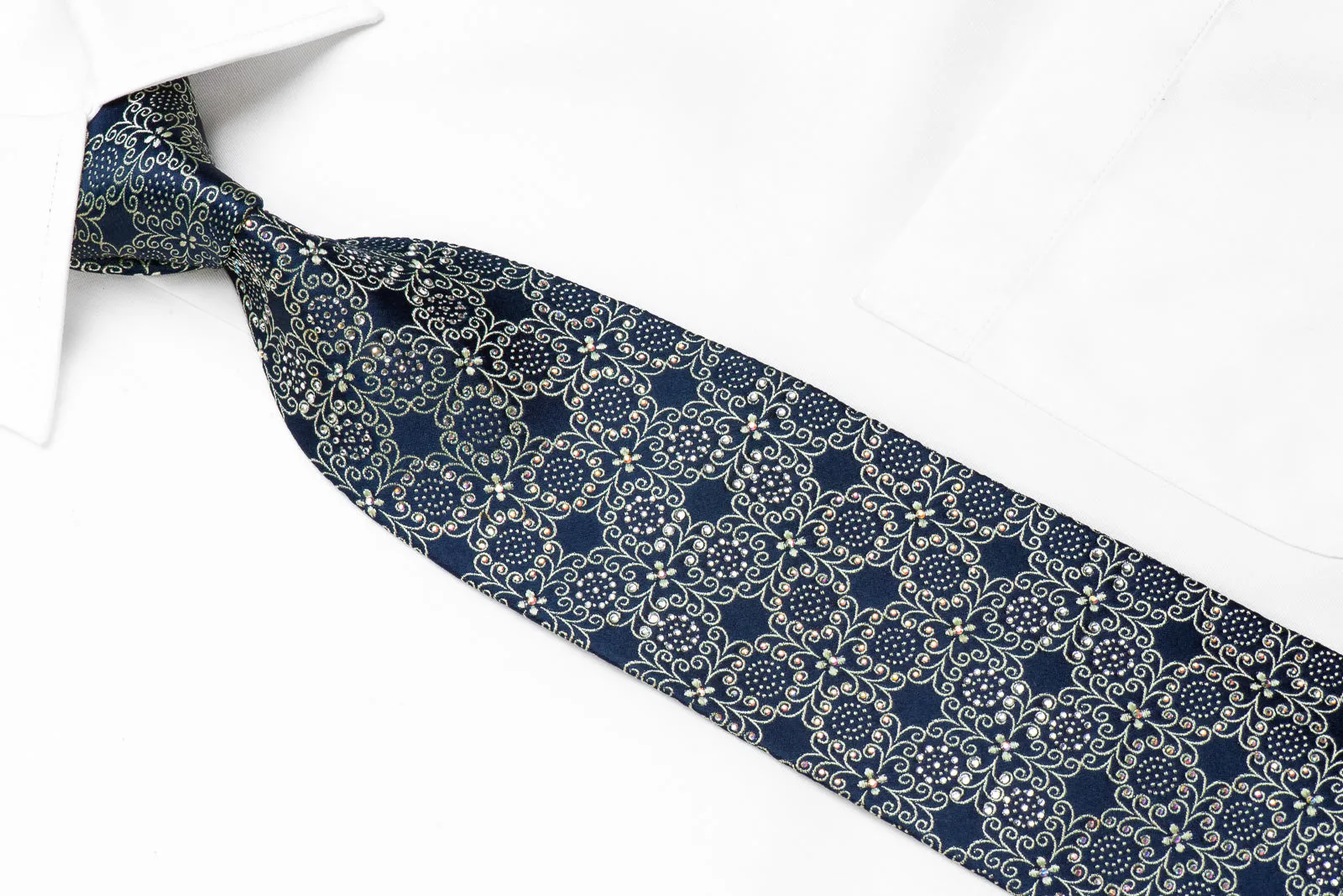 Ungaro Mens Rhinestone Tie Silver Cartouche On Blue With Sparkles