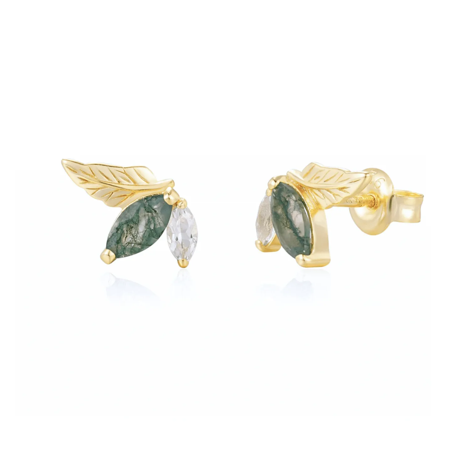 Verdant Moss Agate Studs (Yellow Gold)
