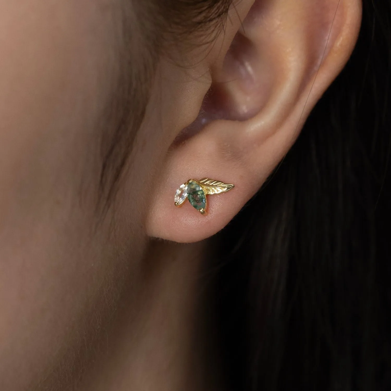 Verdant Moss Agate Studs (Yellow Gold)