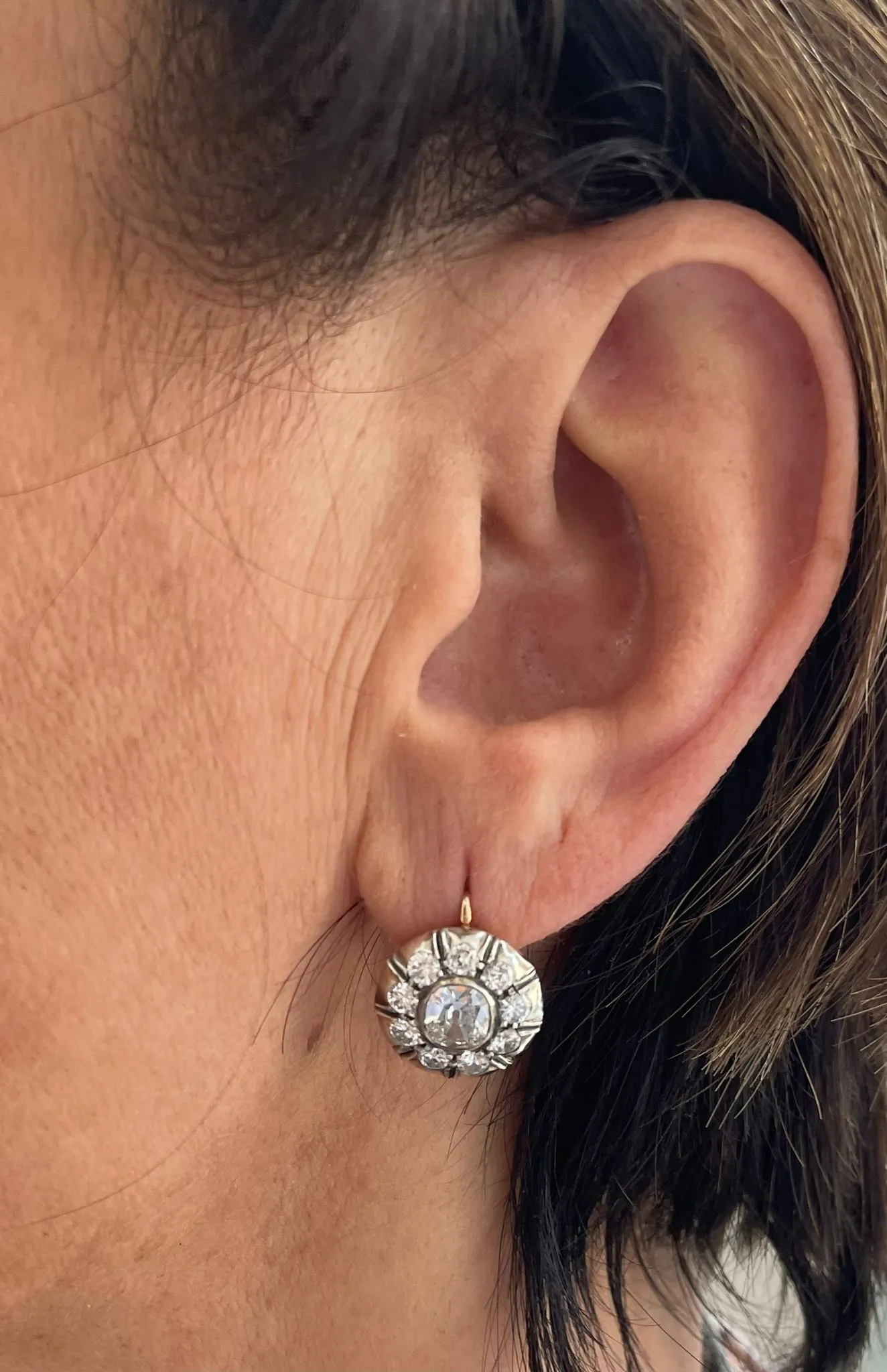 Victorian Diamond Gold and Silver Ring and Earrings Set