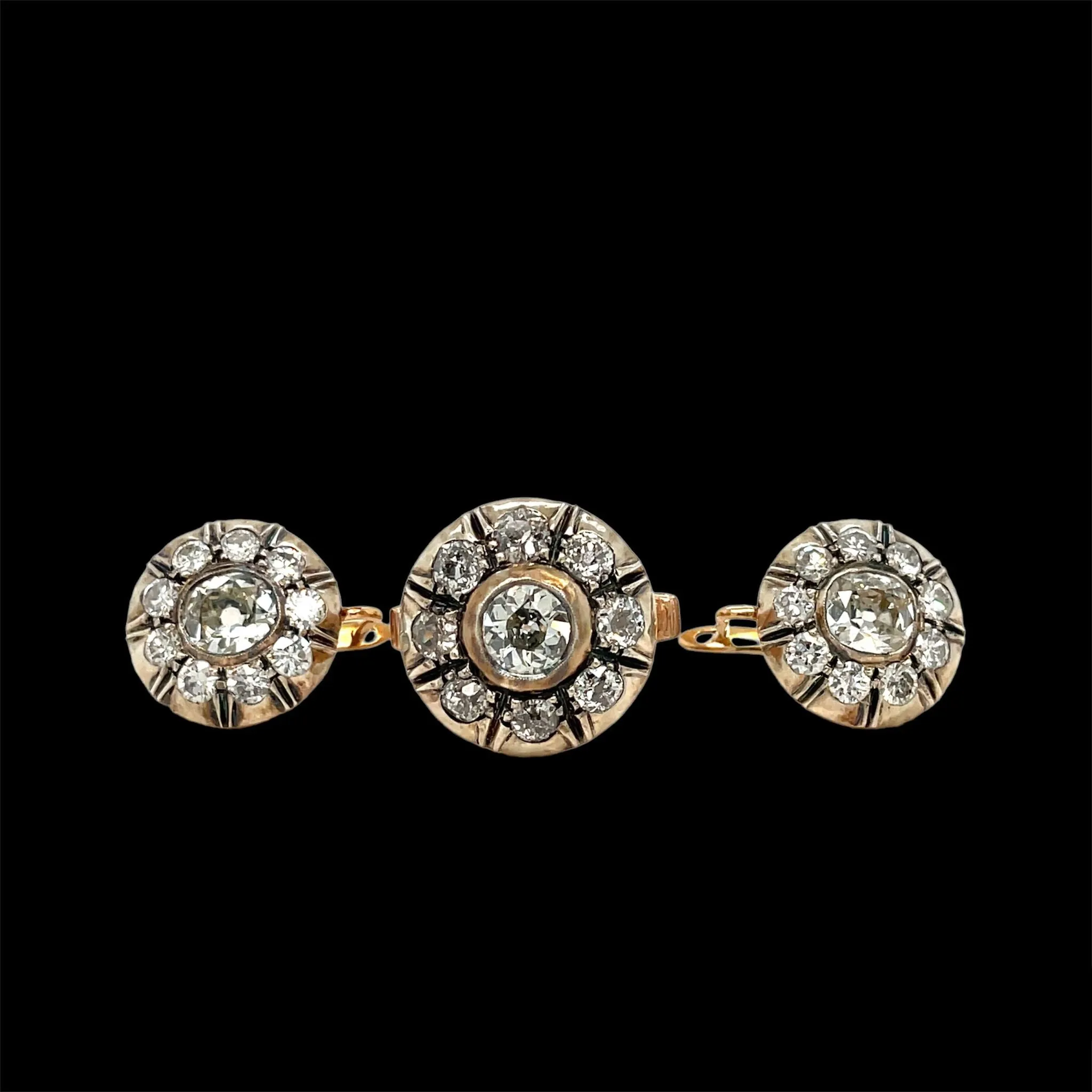 Victorian Diamond Gold and Silver Ring and Earrings Set