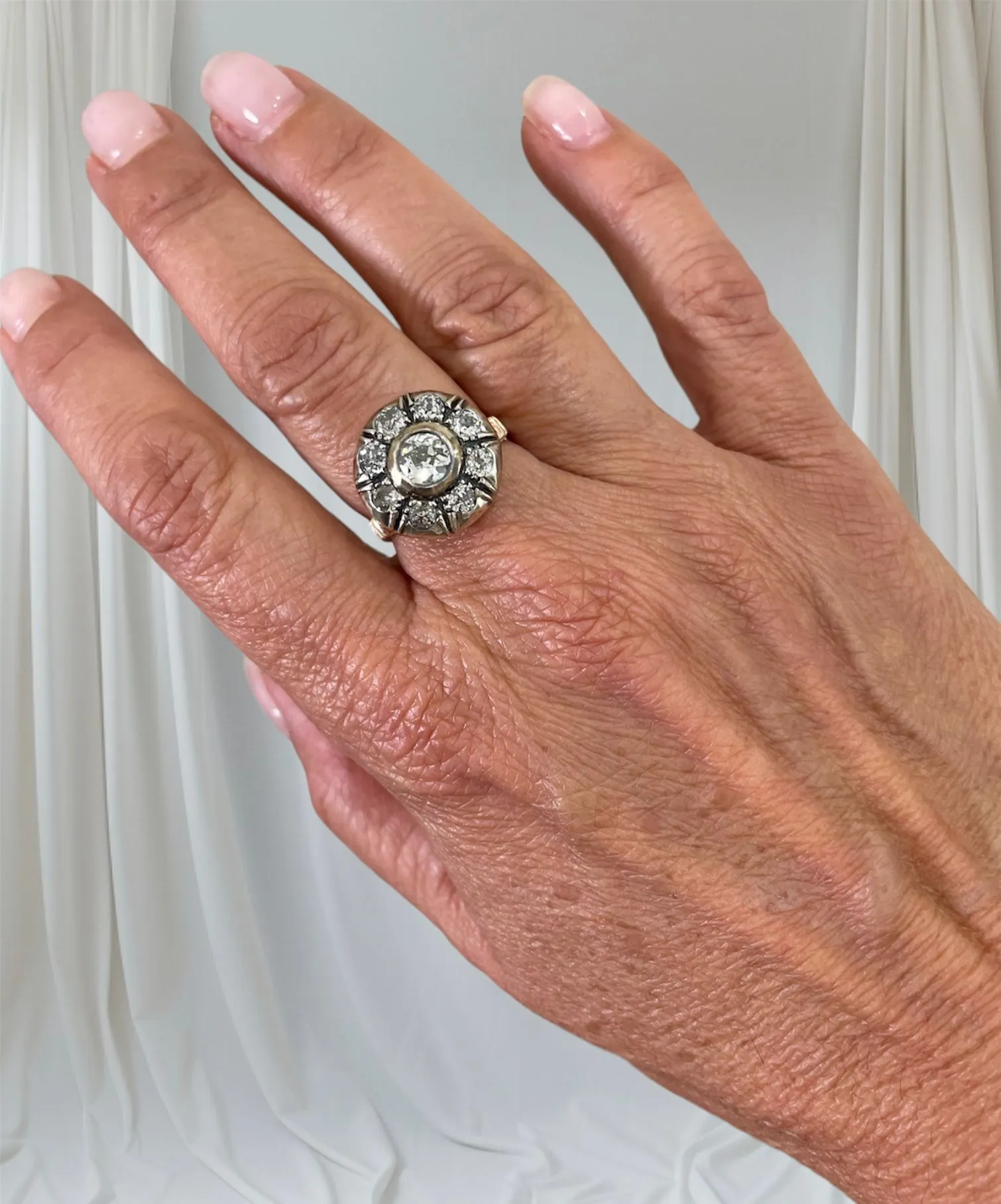 Victorian Diamond Gold and Silver Ring and Earrings Set