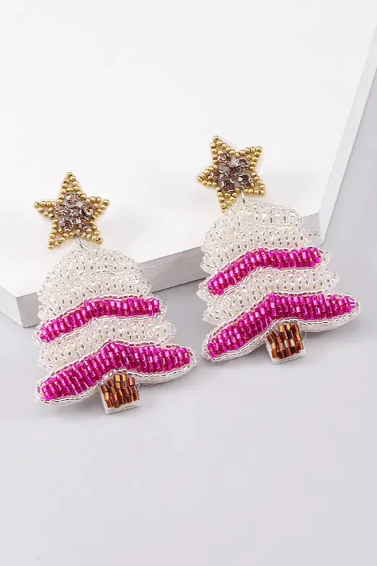 White   Fuchsia Christmas Tree Earrings