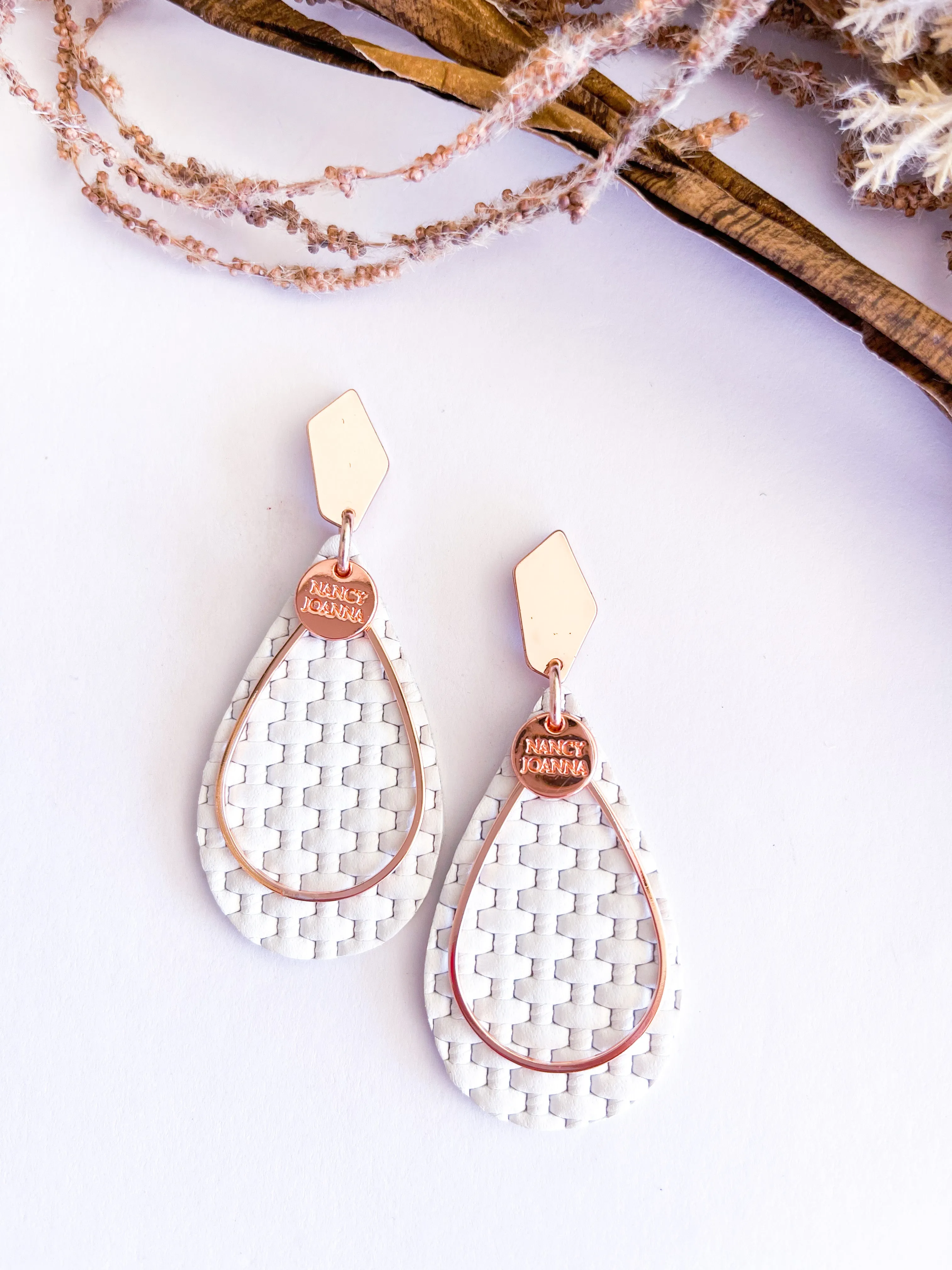White Woven Leather Teardrops