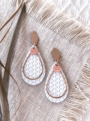 White Woven Leather Teardrops