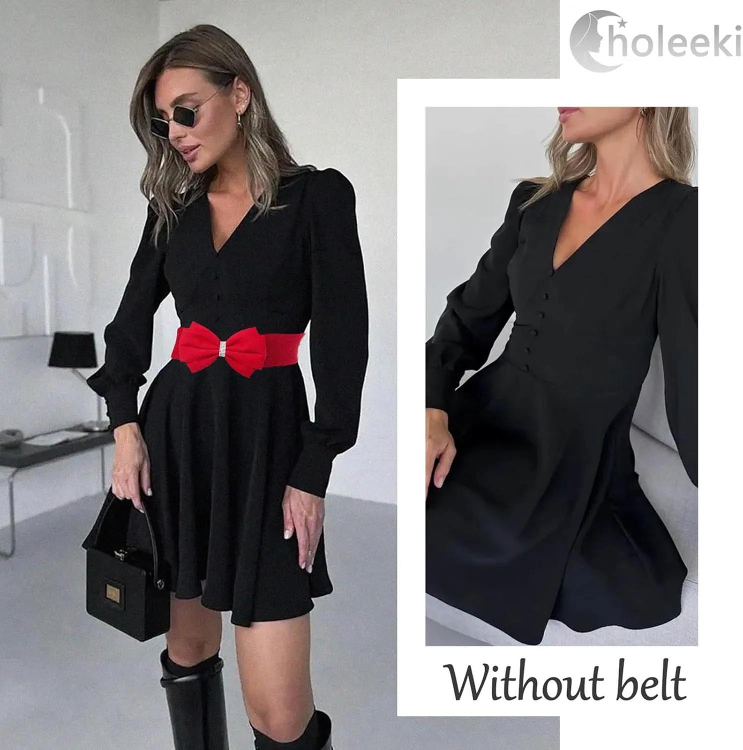 Women's Elastic Bow Belt Wide Rhinestone Stretch Belts Ladies Waist Accessories for Dress Jeans