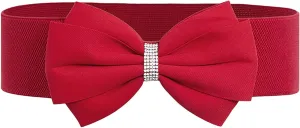 Women's Elastic Bow Belt Wide Rhinestone Stretch Belts Ladies Waist Accessories for Dress Jeans