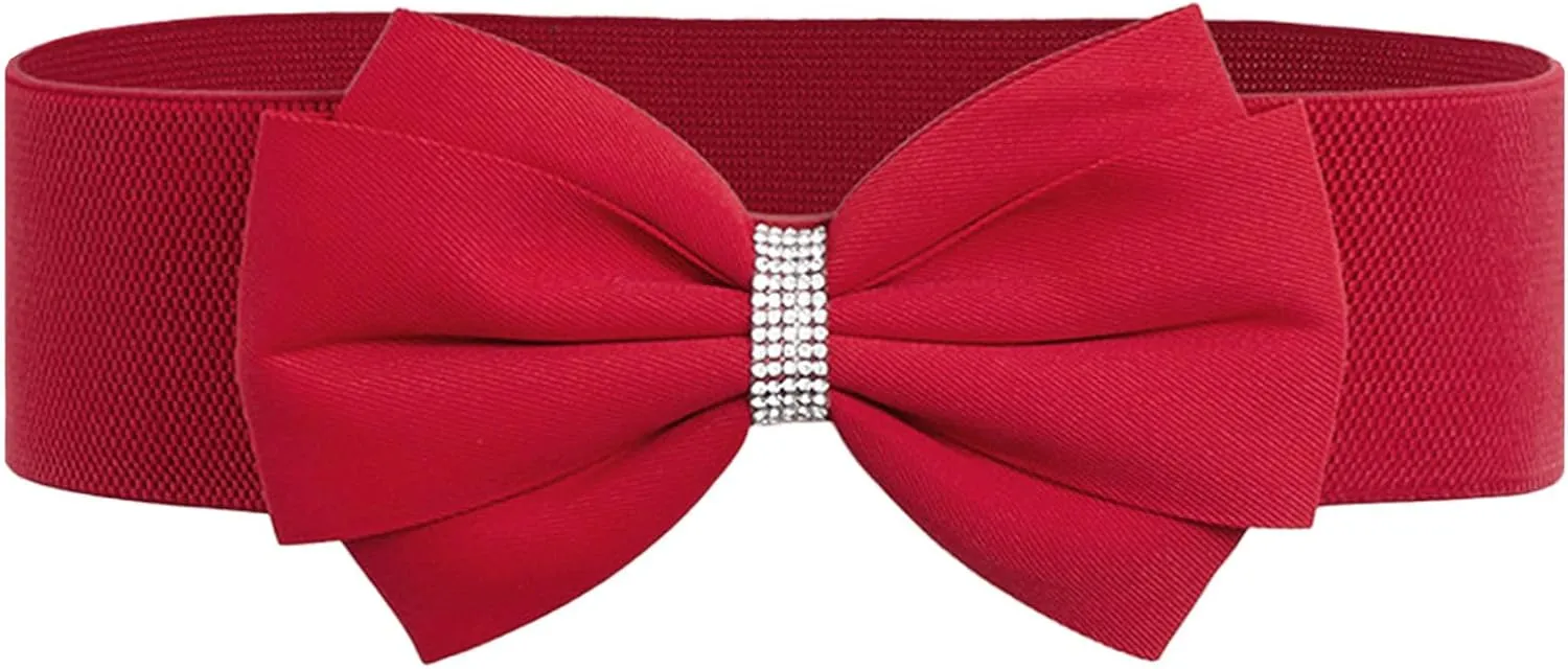 Women's Elastic Bow Belt Wide Rhinestone Stretch Belts Ladies Waist Accessories for Dress Jeans
