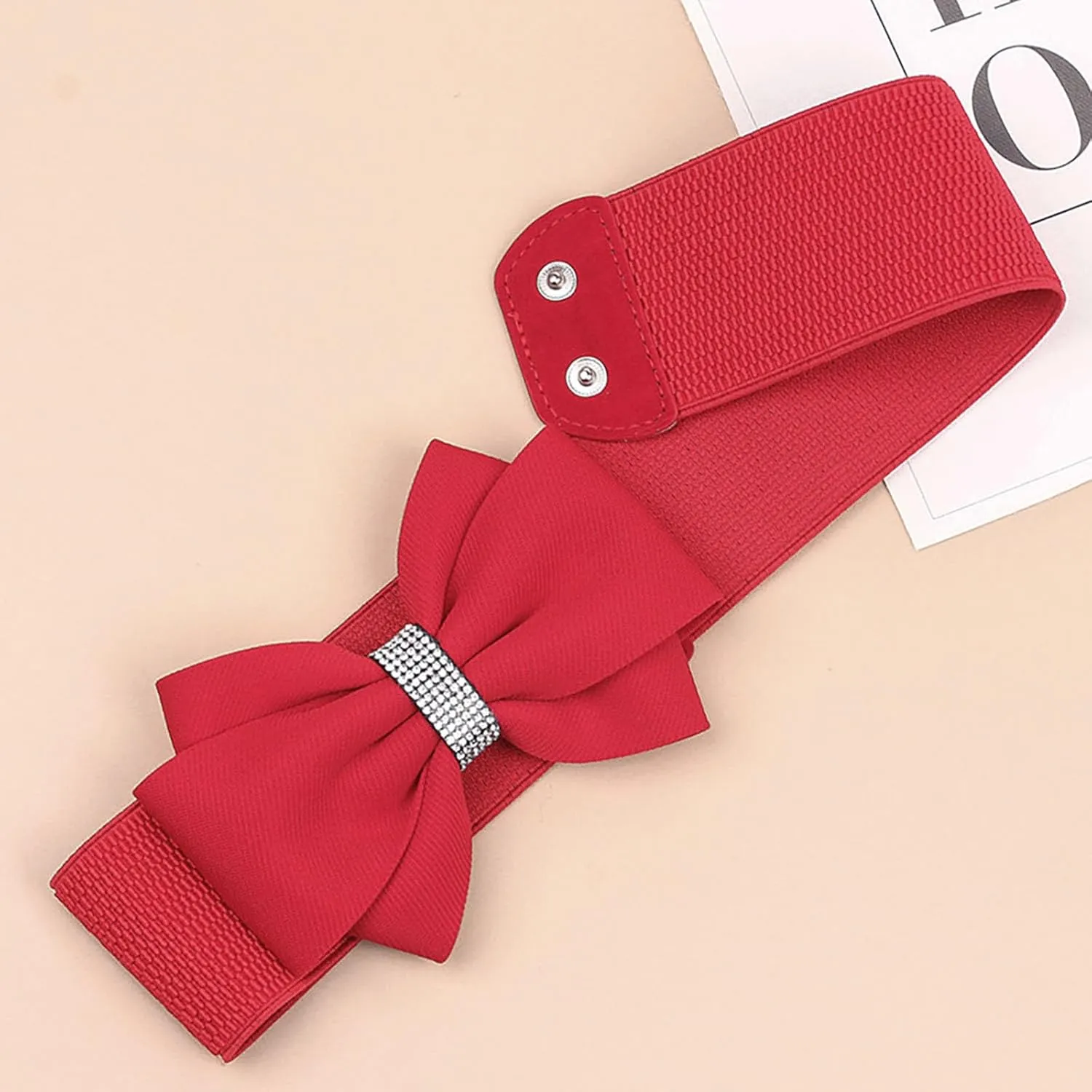Women's Elastic Bow Belt Wide Rhinestone Stretch Belts Ladies Waist Accessories for Dress Jeans