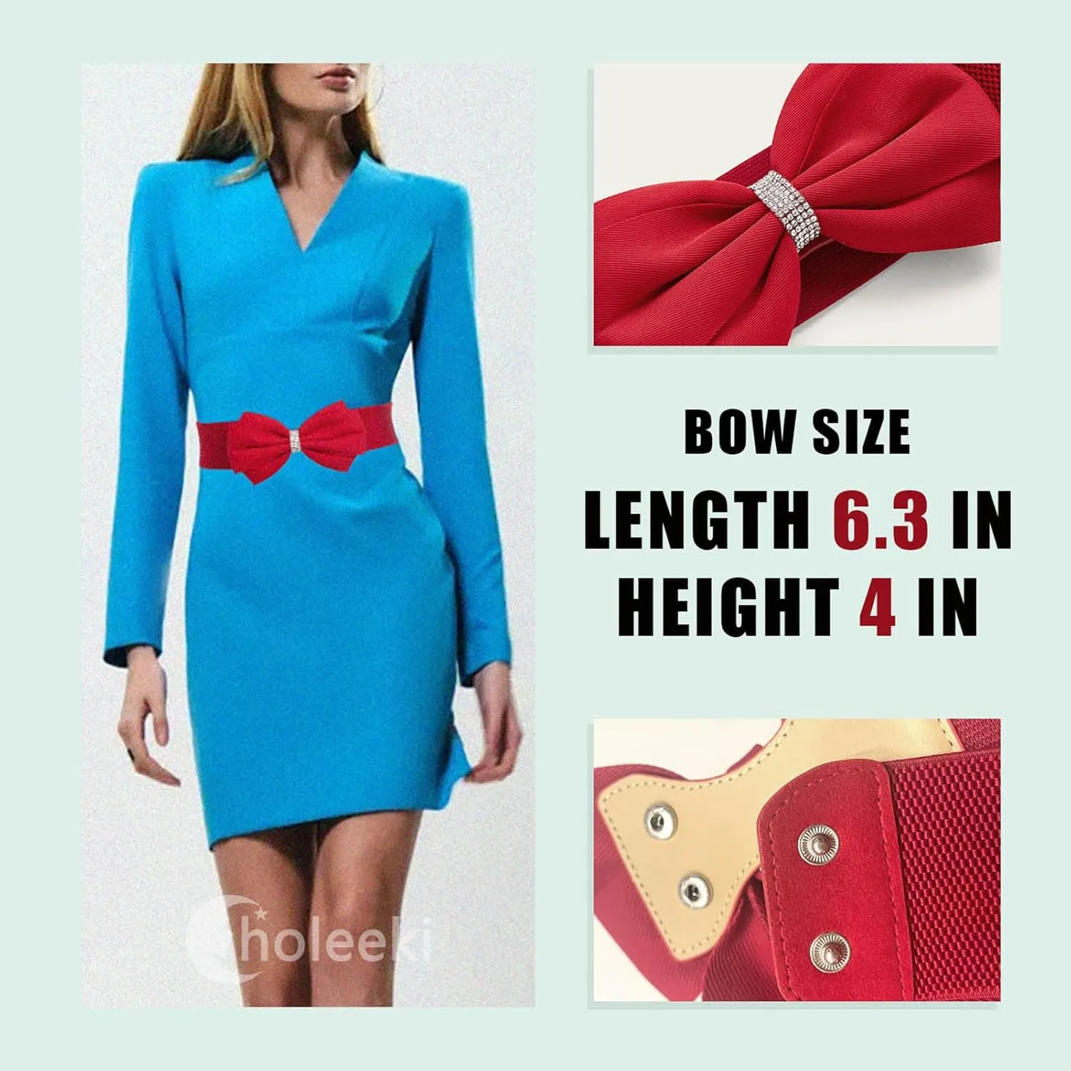 Women's Elastic Bow Belt Wide Rhinestone Stretch Belts Ladies Waist Accessories for Dress Jeans