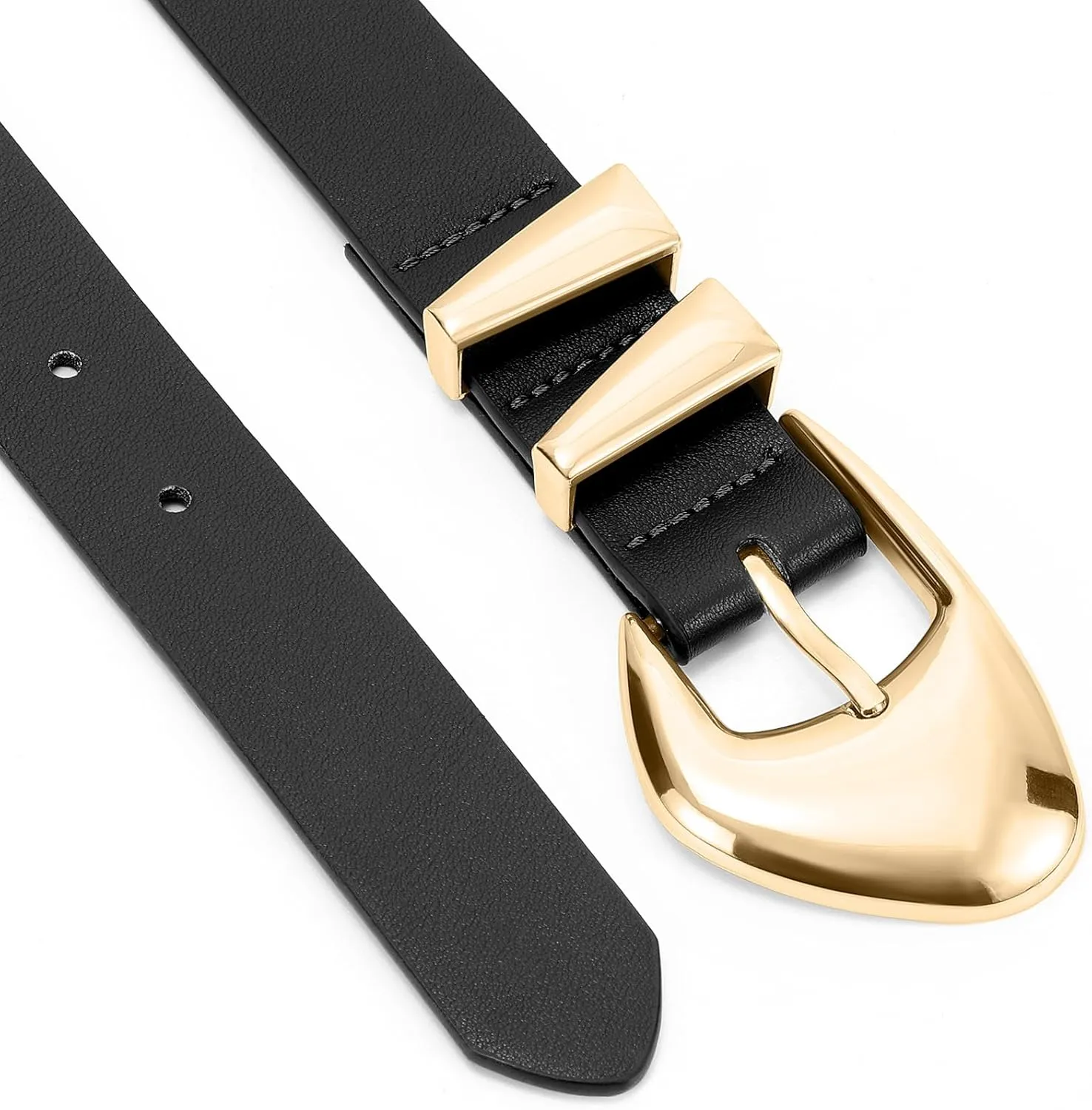 XZQTIVE Women's Leather Belts for Jeans Dress Pants Black Brown Belts for Women Ladies Waist Belts with Gold Buckle