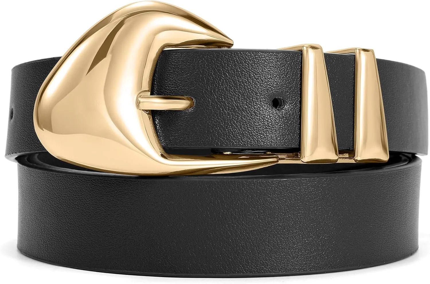 XZQTIVE Women's Leather Belts for Jeans Dress Pants Black Brown Belts for Women Ladies Waist Belts with Gold Buckle