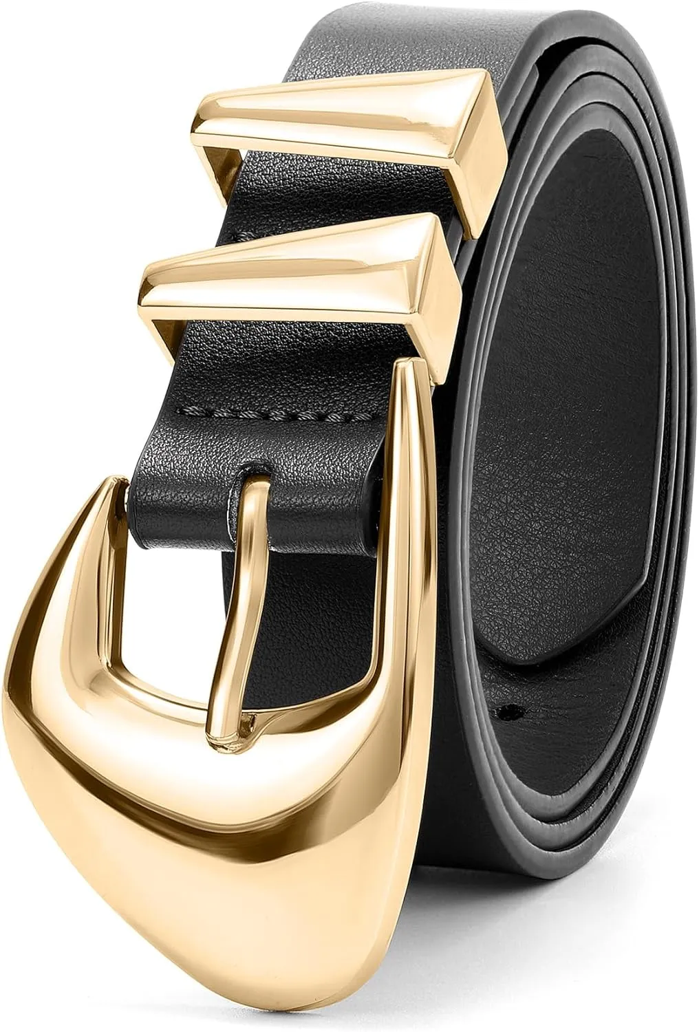 XZQTIVE Women's Leather Belts for Jeans Dress Pants Black Brown Belts for Women Ladies Waist Belts with Gold Buckle