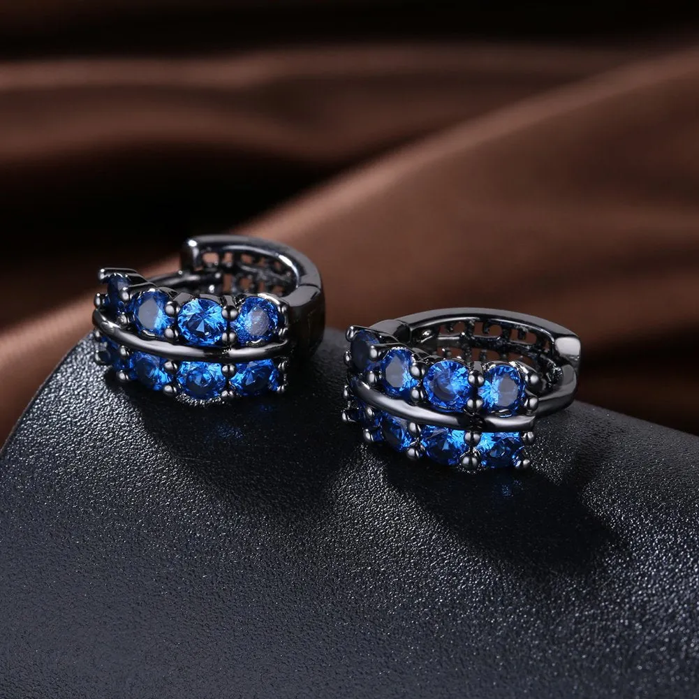 Yellow Chimes A5 Grade Blue Crystal Black Gun Plated Clip On Earrings for Women & Girls