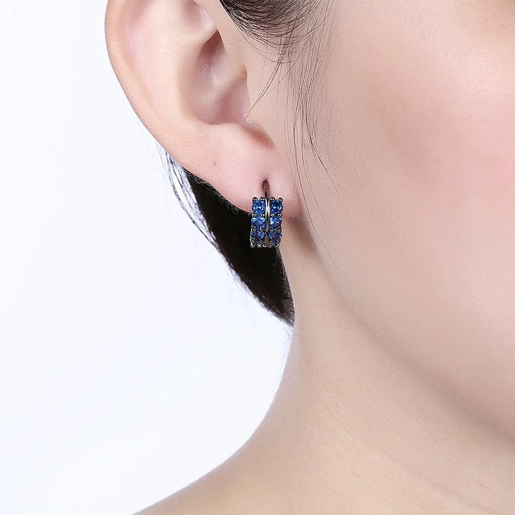 Yellow Chimes A5 Grade Blue Crystal Black Gun Plated Clip On Earrings for Women & Girls