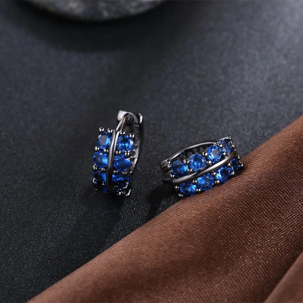 Yellow Chimes A5 Grade Blue Crystal Black Gun Plated Clip On Earrings for Women & Girls