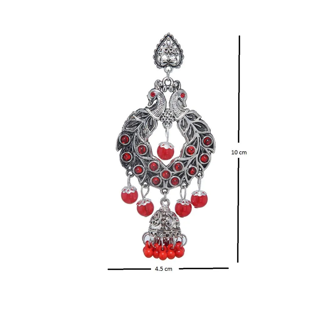 Yellow Chimes Combo of 2 Pairs Ethnic Silver Oxidised Floral Design Beads Studded Stones Chandbali Jhumka Earrings for Women and Girls, red, green, medium (YCTJER-CHNDNGLR-C-RDGR)