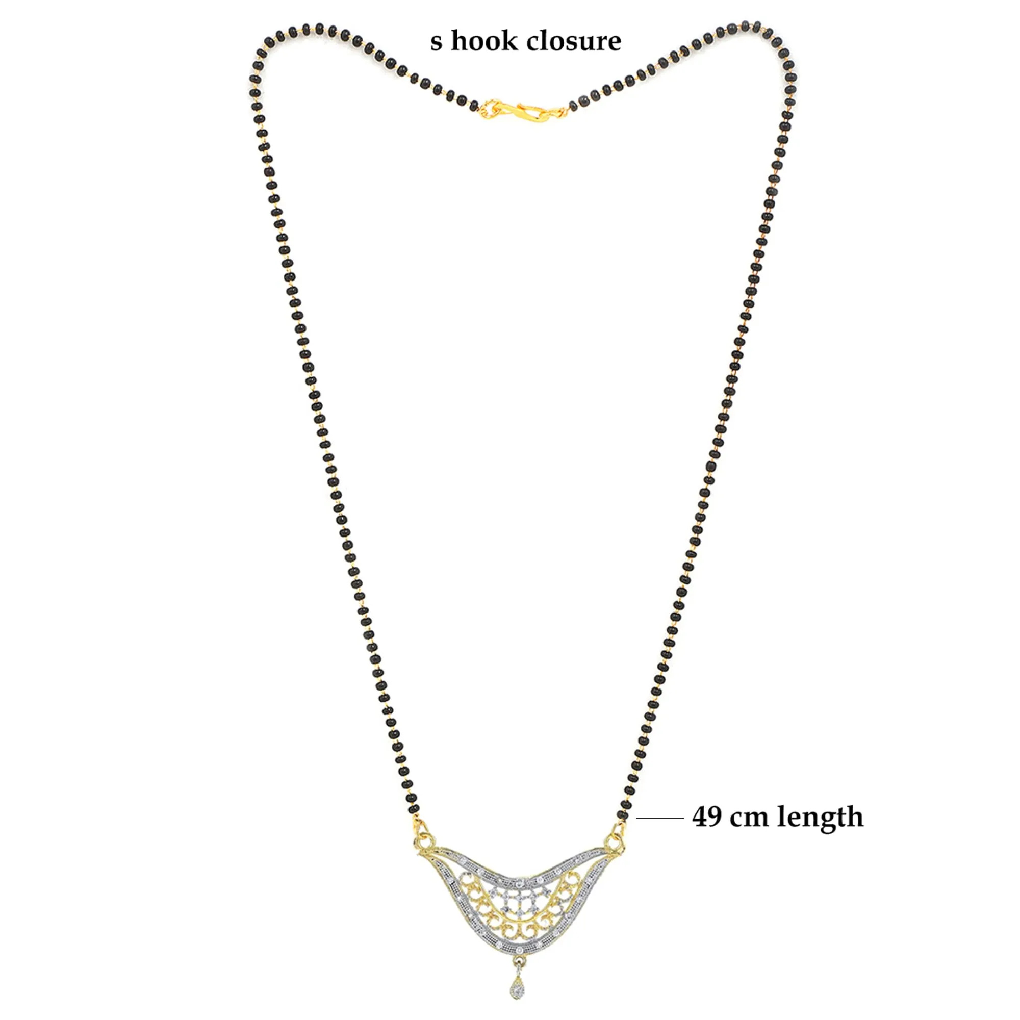 Yellow Chimes Mangalsutra for Women Gold Plated AD Crystal Black Beads Mangal Sutra Pendant Necklace Set With Earrings for Women and Girls.