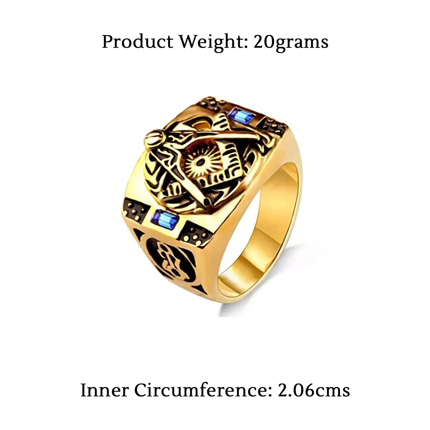 Yellow Chimes Rings for Men gorgeous Gold plated Blue Stone Stainless Steel Stylish Ring for Men and Boys