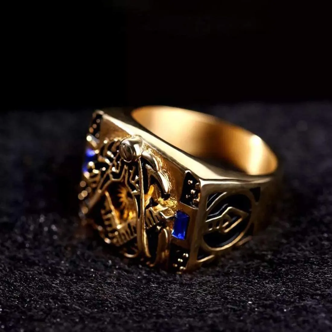 Yellow Chimes Rings for Men gorgeous Gold plated Blue Stone Stainless Steel Stylish Ring for Men and Boys