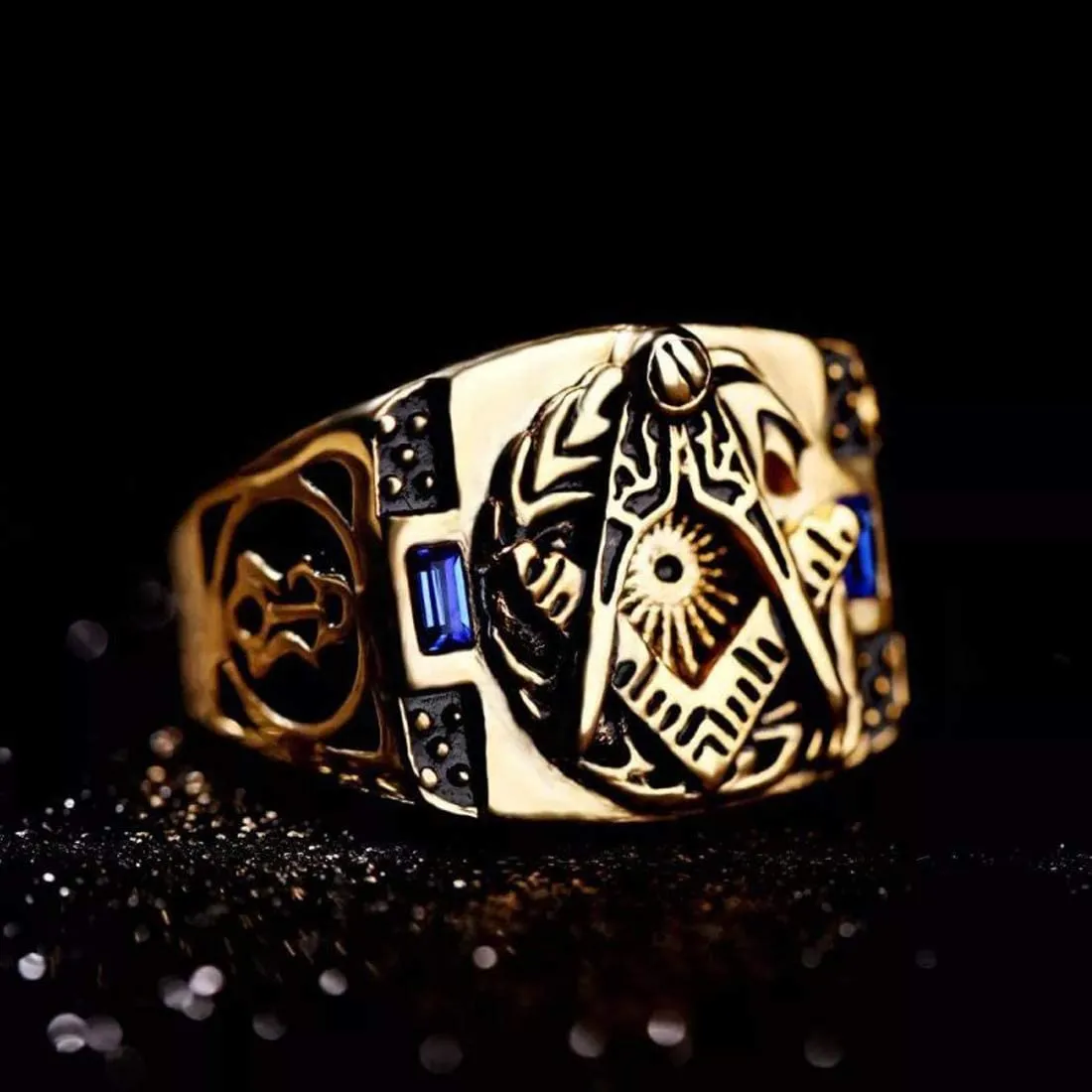 Yellow Chimes Rings for Men gorgeous Gold plated Blue Stone Stainless Steel Stylish Ring for Men and Boys