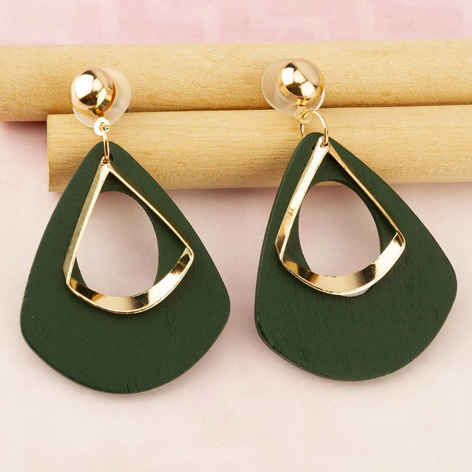 Yellow Chimes Western Style Gold Plated Green Drop Earrings For Women and Girls