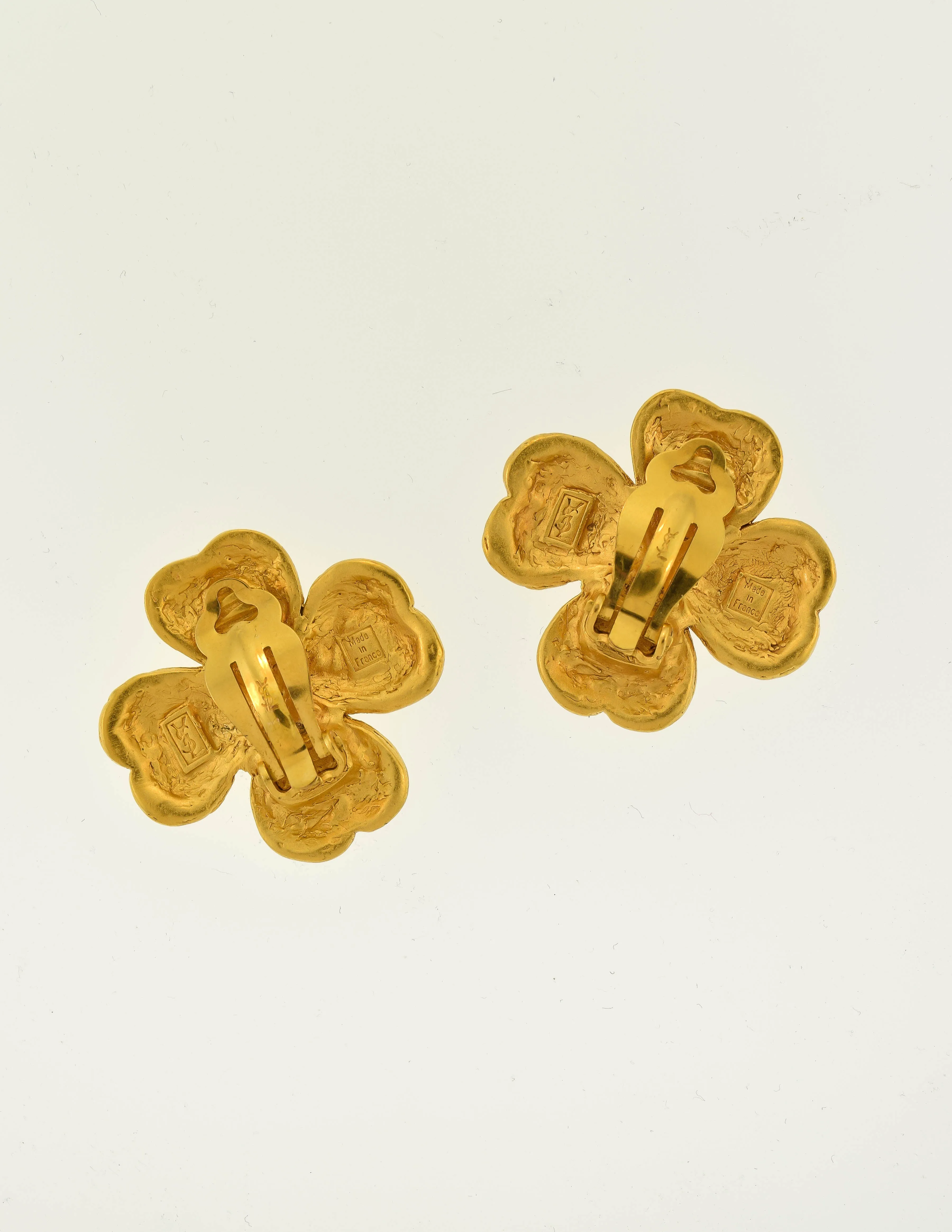 Yves Saint Laurent Vintage Gold Shamrock Clover Earrings