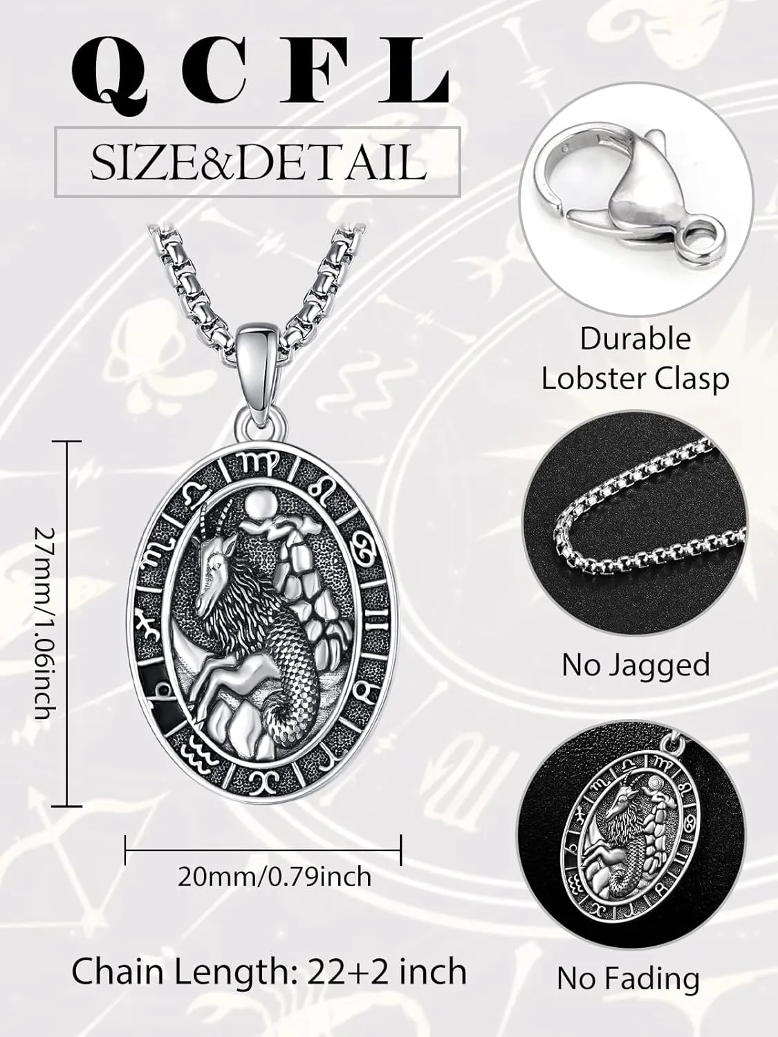 Zodiac Necklaces for Men 925 Sterling Silver 12 Constellation Horoscope Sign Pendant Jewelry Gifts for Men with 2.5mm 22" 2" Round Box Chain