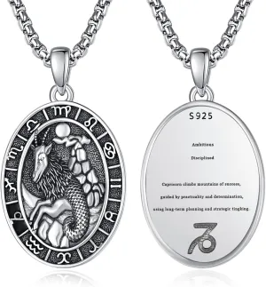 Zodiac Necklaces for Men 925 Sterling Silver 12 Constellation Horoscope Sign Pendant Jewelry Gifts for Men with 2.5mm 22" 2" Round Box Chain