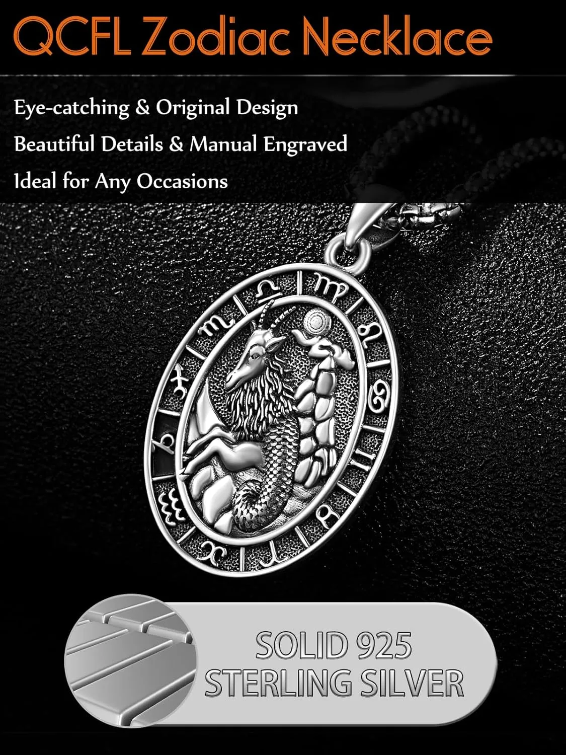 Zodiac Necklaces for Men 925 Sterling Silver 12 Constellation Horoscope Sign Pendant Jewelry Gifts for Men with 2.5mm 22" 2" Round Box Chain