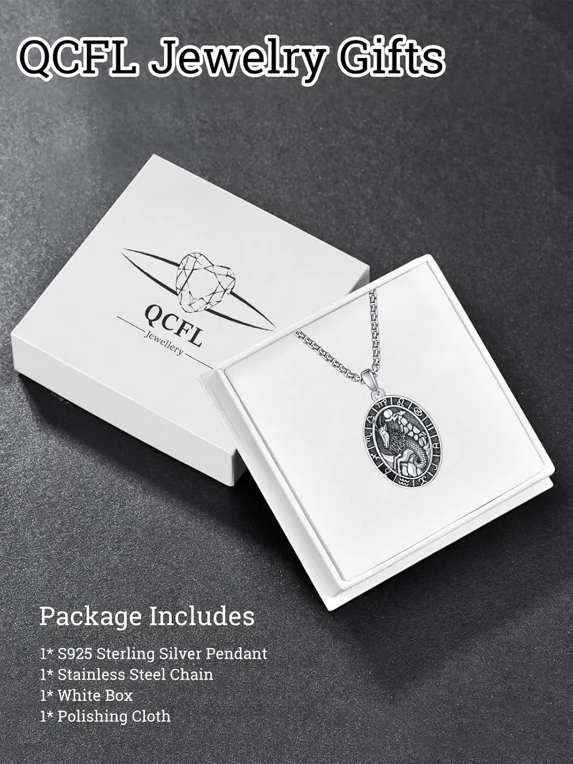 Zodiac Necklaces for Men 925 Sterling Silver 12 Constellation Horoscope Sign Pendant Jewelry Gifts for Men with 2.5mm 22" 2" Round Box Chain